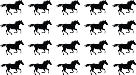Seamless pattern of black horse silhouettes running across a white background vector