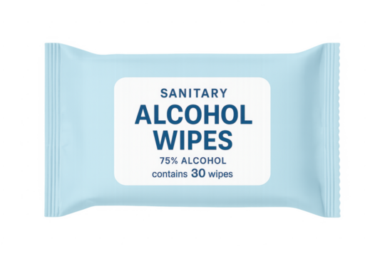 Sanitary alcohol wipes package delivering hygiene on transparent background