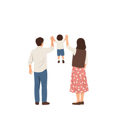 Family holding hands raised high celebrating life and happiness