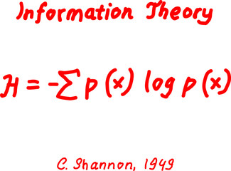 Handwritten information theory graphic featuring Shannon’s entropy formula H = –Σ p(x) log p(x), perfect for data science, math education, and technical illustrations.
