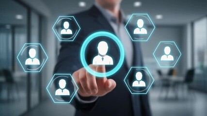 businessman pressing social network icon - Powered by Adobe