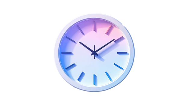 Round clock with white face showing nearly quarter past two