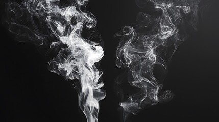 Wispy white smoke trails rising and swirling against a solid black background creating an abstract pattern