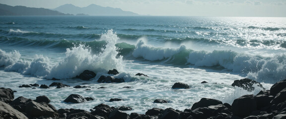 Crashing waves and rocky shores coastal landscape nature photography serene seascape wide angle ocean dynamics