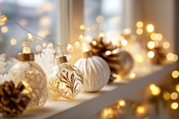 Old-fashioned holiday setup with retro decorations, soft glowing lights, and warm tones, capturing a nostalgic mood reminiscent of cherished memories