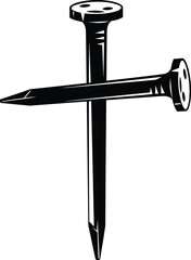 Two Crossed Carpenter Nails Vector Illustration Symbolizing Construction, Work, or The Crucifixion