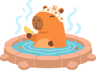 Relaxing capybara enjoys a delightful spa bath with a refreshing lemon