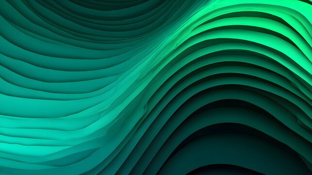 Layered flowing lines create an abstract background with a green gradient