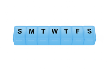 Weekly pill box scheduling medication with transparent background