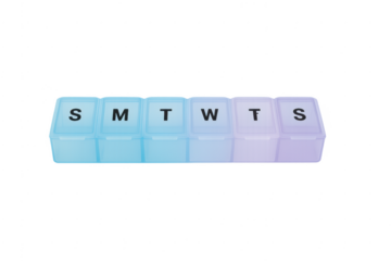 Weekly pill organizer container with day labels