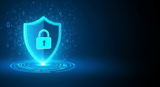 Digital data protection concept with cyber security shield