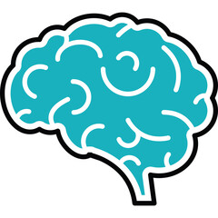 Turquoise Brain Illustration with Black Outline on Transparent Background Representing Intelligence and Cognition