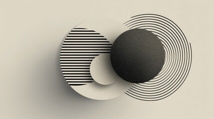 Abstract geometric shapes and lines on a neutral background, featuring a black and white color scheme.