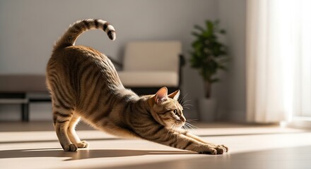A playful kitten raising its paw toward the camera, energetic and cute moment.
