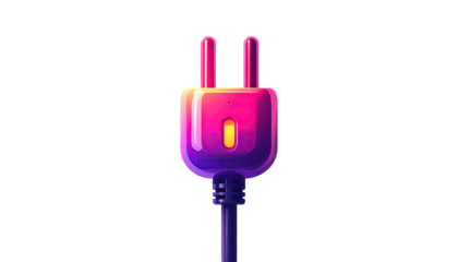 Electric plug glows with vibrant pink and purple light