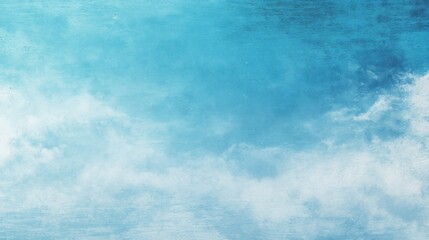 A blue and white abstract painting with a textured, grungy background and a central, swirling pattern of white clouds.