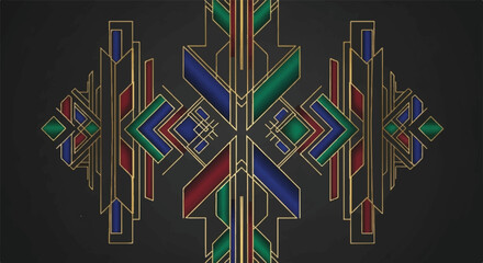Geometric Art Deco Pattern Gold and Dark Background