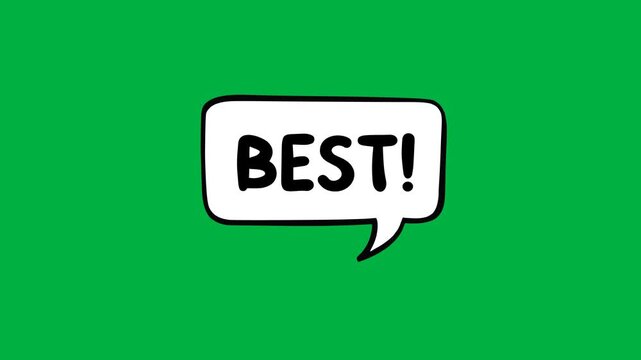Speech bubble icon with text best on white background isolated green screen animated. Doodle speech bubble expression for say Hello. on flat design. 4K video motion graphic.