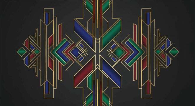 Geometric Art Deco Pattern Gold and Dark Background