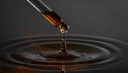 Droplet of clove oil falling into water from glass pipette