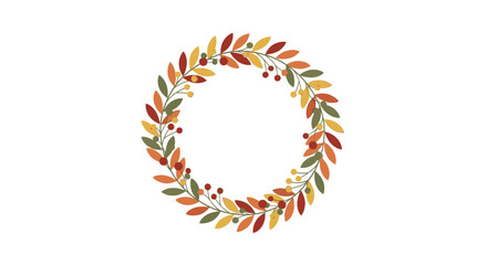A vibrant, circular wreath composed of colorful autumn leaves and small berries, perfect for fall.