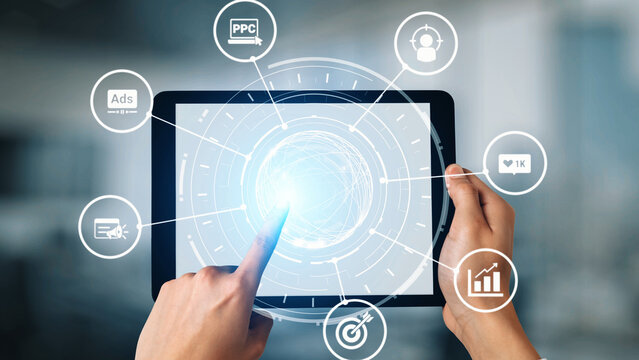 Concept of marketing online strategy using digital marketing, PPC campaigns, social media ads, and SEO analytics. Marketing online improves visibility, digital marketing drives engagement. Gist - Powered by Adobe