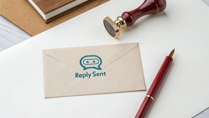 Envelope stamped with chatbot icon and Reply Sent message