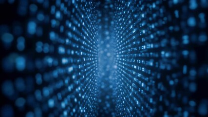 Information technology background digital data blue bokeh abstract grid futuristic tunnel glowing dots depth perspective cyber network seamless pattern cybersecurity matrix flow evokes calm focus - Powered by Adobe