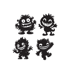 Playful Toothy Monster Silhouette Trio Design