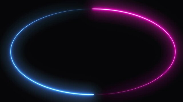 4k Resolution Video: Digital Connection Concept. Glowing Neon Arc In Blue And Pink Forming Seamless Loop Animation Partial Circle On Black Background