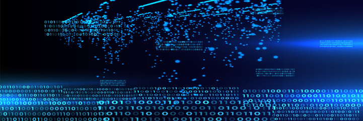 Blue Binary Data Software Programming Code Background. Random Parts of Program Code. Digital Data Technology Concept.