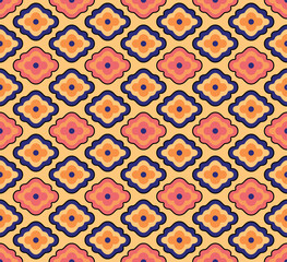 Japanese Round Flower Mosaic Vector Seamless Pattern