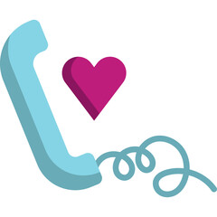 Turquoise Retro Telephone Handset With Magenta Heart Symbol Floating On Transparent Background Communication Love Connection Concept