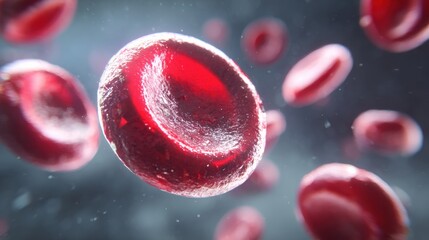 Illustration of Red Blood Cells Floating in a Dark Background Showcasing Their Structure and Detail Under Microscopic View