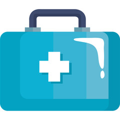 Turquoise First Aid Kit with White Cross Symbol on Transparent Background Flat Design Icon
