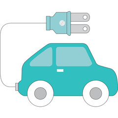 Turquoise Electric Car Charging With Light Blue Plug On Transparent Background Simple Vector Illustration