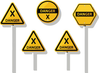 Collection of yellow danger warning signs with black X symbol and text vector
