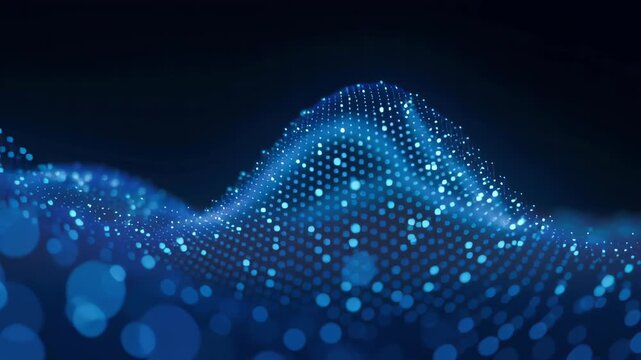 Soft blue dot digital wave abstract mesh data flow glowing particle futuristic grid information technology background bokeh serene energy depth smooth motion AI concept cyber network low poly dark