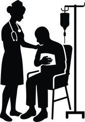 Silhouette of nurse comforting patient receiving intravenous drip therapy