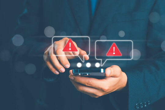 Cybersecurity threat with fake email and SMS alerts on smartphone, showing phishing scams, identity theft risk, online fraud, and red warning icons to highlight mobile security awareness.