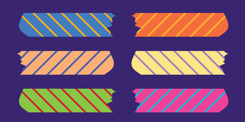 A collection of six colorful washi tape pieces with diagonal stripes, perfect for adding a decorative touch to crafts, scrapbooking, and journaling projects.