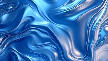 Abstract tech background with flowing liquid metal texture in blue and silver tones.