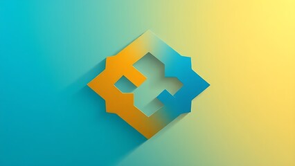 An abstract teamwork concept with interlocking geometric shapes in blue and gold, set against a clean gradient background.