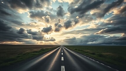 Fototapeta premium A dramatic split in the road under a moody sky, symbolizing life's pivotal choices.