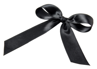 Elegant black satin ribbon tied in a classic bow, perfect for gift wrapping, memorial tributes, or sophisticated event decoration, showcasing luxurious texture and form.