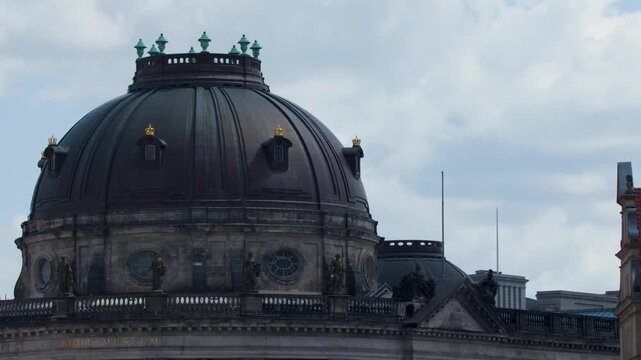 Slow Pan Across Bode Museum Dome in Berlin Cityscape