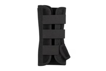Black wrist brace supporting injured arm rehabilitation