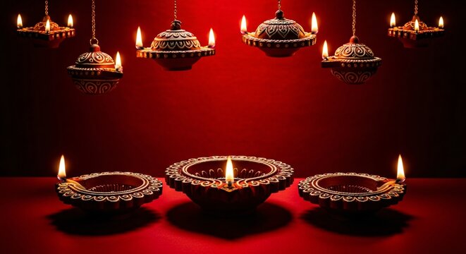 Diwali Diyas Lighting Up Traditions Festive Indian Deepavali Celebration Lamps Rangoli Background