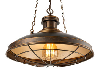 Industrial style bronze pendant light fixture with exposed filament bulb and chain suspension, perfect for interior home decor and modern living spaces.