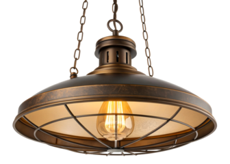 Industrial style bronze pendant light fixture with exposed filament bulb and chain suspension, perfect for interior home decor and modern living spaces.